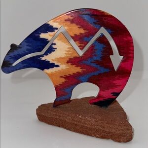 Lazart Bear Sheet Sculpture On Stone w Mountain Arrow Cutout Southwest Design